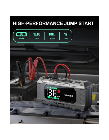 Arrancador de Batería Portátil Geeneu W26 6000A 12V con Pantalla