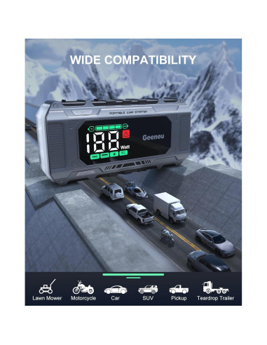 Arrancador de Batería Portátil Geeneu W26 6000A 12V con Pantalla