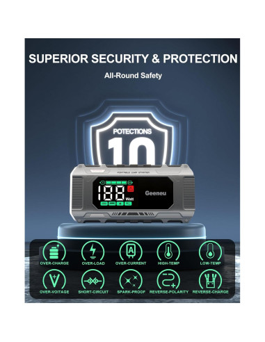 Arrancador de Batería Portátil Geeneu W26 6000A 12V con Pantalla