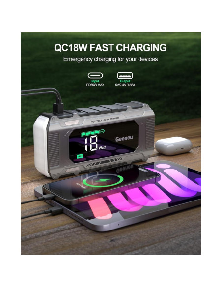 Arrancador de Batería Portátil Geeneu W26 6000A 12V con Pantalla