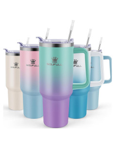 Taza de 40 oz Soufull VerdePúrpura Aislada a Prueba de Fugas