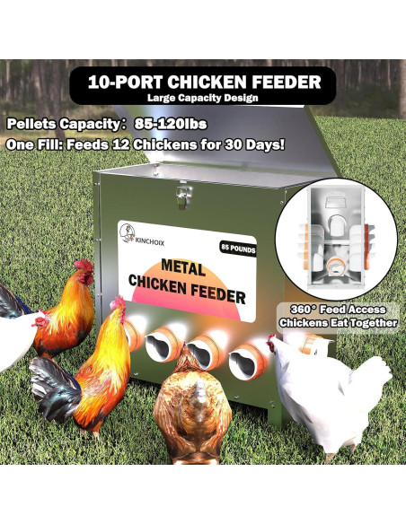 Comedero Automático de Metal Kinchoix 38.56kg 10 Puertos