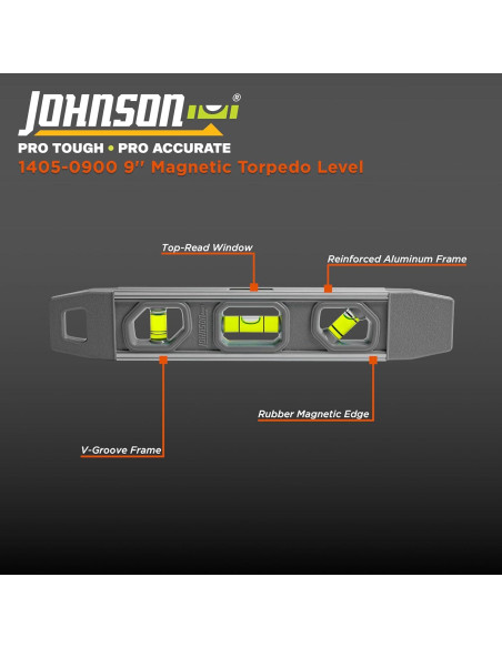 Nivel Torpedo Magnético Johnson 1405-0900 22.86 cm Gris
