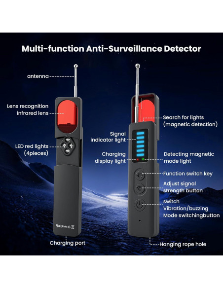 Detector de Cámaras Ocultas CUAUUO T18 - 5 Niveles Sensibilidad