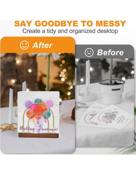 Soporte de Servilletas Qiannhee Dorado con Base de Madera de Haya