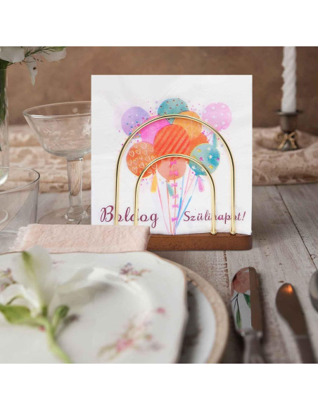 Soporte de Servilletas Qiannhee Dorado con Base de Madera de Haya