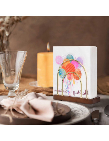 Soporte de Servilletas Qiannhee Dorado con Base de Madera de Haya