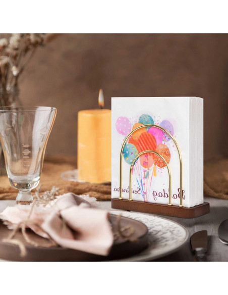 Soporte de Servilletas Qiannhee Dorado con Base de Madera de Haya