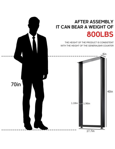 Patas de mesa ajustables WHUANGKAKA 45x101.6 cm negras - Juego de 2
