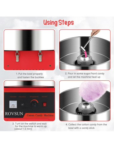 Máquina de Algodón de Azúcar Bonnlo 980W Roja con Tazón 53.3cm