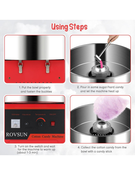 Máquina de Algodón de Azúcar Bonnlo 980W Roja con Tazón 53.3cm