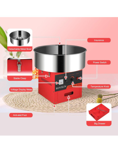 Máquina de Algodón de Azúcar Bonnlo 980W Roja con Tazón 53.3cm