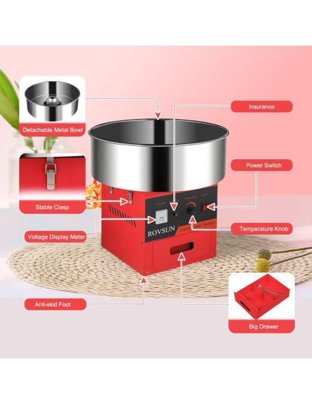 Máquina de Algodón de Azúcar Bonnlo 980W Roja con Tazón 53.3cm