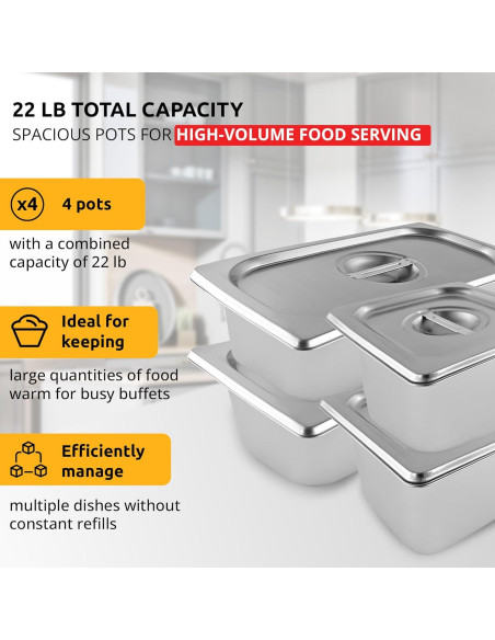 Calentador de Comida Digital ALDKitchen 4 Ollas 10 kg 110V