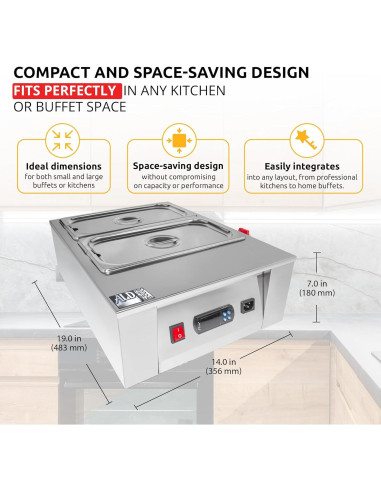 Calentador de Comida Digital ALDKitchen 4 Ollas 10 kg 110V