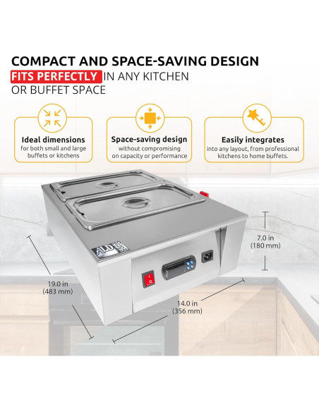 Calentador de Comida Digital ALDKitchen 4 Ollas 10 kg 110V