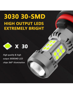 Bombillas LED de Niebla PHINLION H11 H8 Azul Hielo 3200 Lúmenes 2