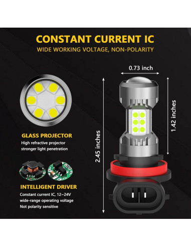 Bombillas LED de Niebla PHINLION H11 H8 Azul Hielo 3200 Lúmenes