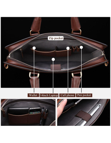 Maletín de Cuero BOSTANTEN para Abogados 39x6x30 cm Café