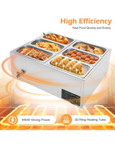 Calentador de Comida Eléctrico Upthehill 6-Pan 850W Acero Inoxidable 2