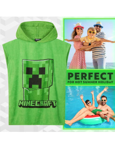 Toalla Poncho Minecraft Verde para Niños 6-9 Años 2