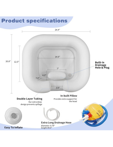 Bañera de Champú Inflable GSengGoung 61x51 cm - Blanco Crema