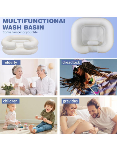 Bañera de Champú Inflable GSengGoung 61x51 cm - Blanco Crema