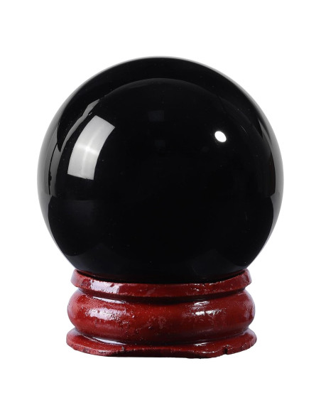 Esfera de Obsidiana Negra SUNYIK con Soporte de Madera 35-40mm