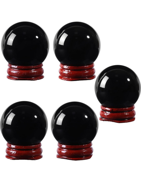 Esfera de Obsidiana Negra SUNYIK con Soporte de Madera 35-40mm