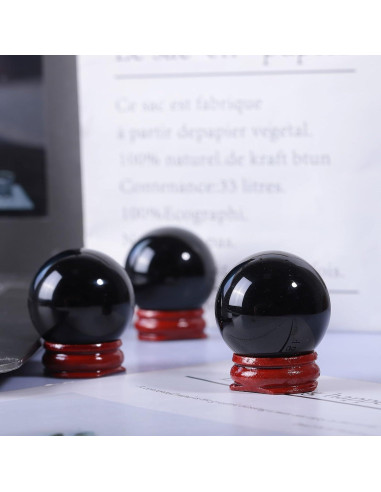 Esfera de Obsidiana Negra SUNYIK con Soporte de Madera 35-40mm