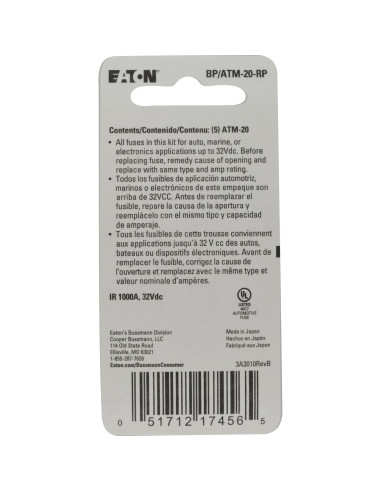 Fusible Mini Rápido Bussmann BP/ATM-20 20A Amarillo - Paquete de 5