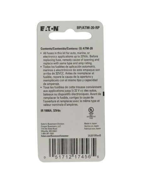 Fusible Mini Rápido Bussmann BP/ATM-20 20A Amarillo - Paquete de 5