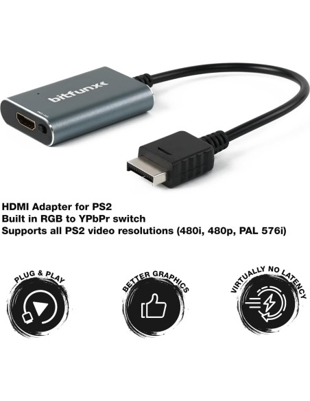 Adaptador HDMI BITFUNX PS2 - RGB y Componente a HDMI