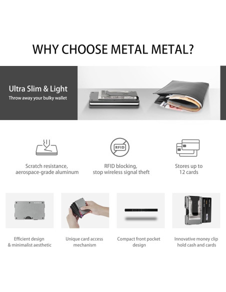 Billetera Metálica Minimalista Hiesgie con Bloqueo RFID - Gris Gunmetal