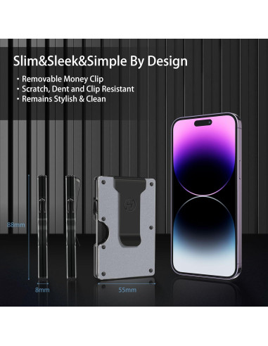 Billetera Metálica Minimalista Hiesgie con Bloqueo RFID - Gris Gunmetal