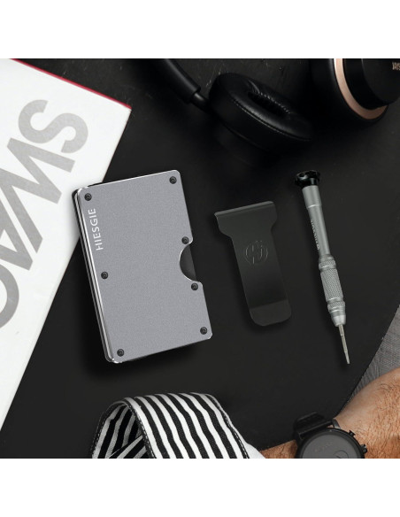 Billetera Metálica Minimalista Hiesgie con Bloqueo RFID - Gris Gunmetal