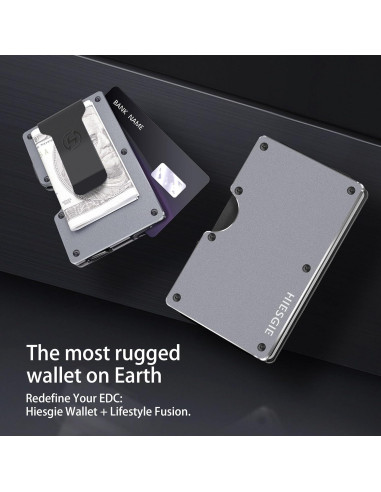 Billetera Metálica Minimalista Hiesgie con Bloqueo RFID - Gris Gunmetal