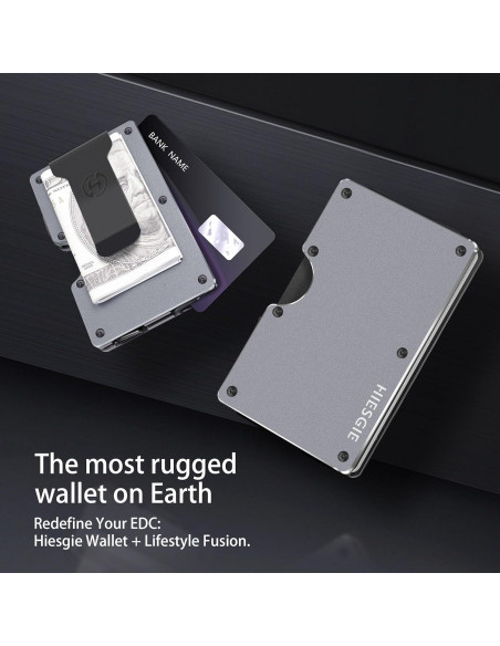 Billetera Metálica Minimalista Hiesgie con Bloqueo RFID - Gris Gunmetal