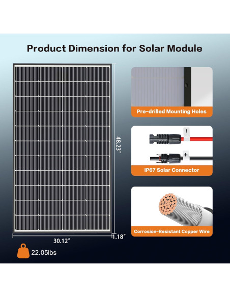 Panel Solar Monocristalino N-Type 200W Xilanseek Alta Eficiencia