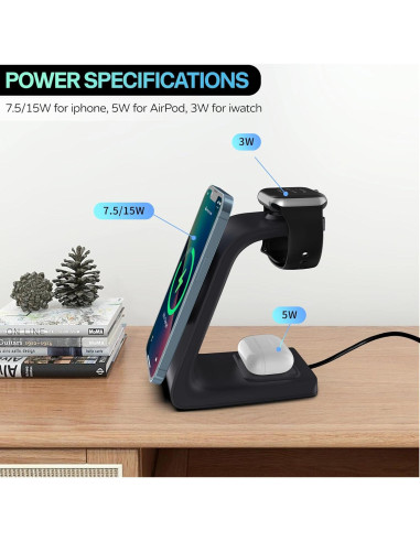 Estación de Carga Inalámbrica 3 en 1 CYSPO M3 para Apple