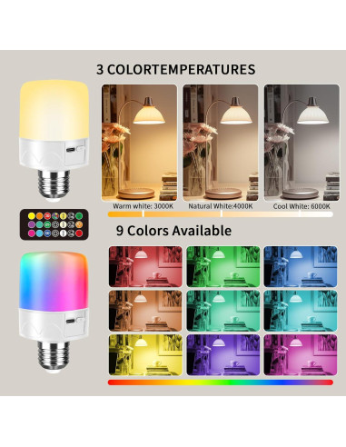 Bombilla Recargable E26 SijiMingyue 9W RGB con Control Remoto