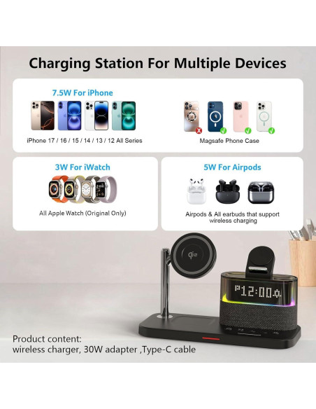 Estación de Carga Inalámbrica 5 en 1 BLKE con Reloj