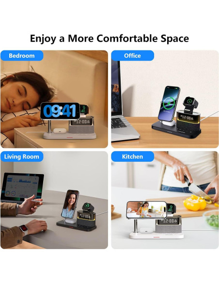 Estación de Carga Inalámbrica 5 en 1 BLKE con Reloj