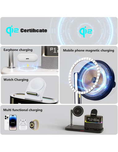 Estación de Carga Inalámbrica 5 en 1 BLKE con Reloj