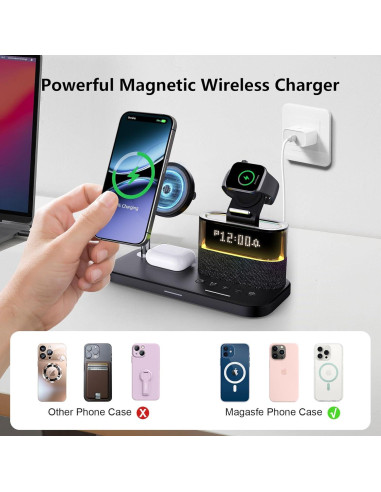 Estación de Carga Inalámbrica 5 en 1 BLKE con Reloj