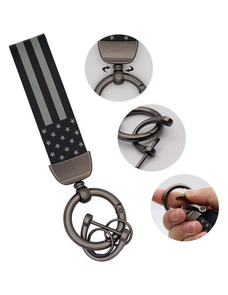 Llavero elegante bandera americana con anillo de zinc negro