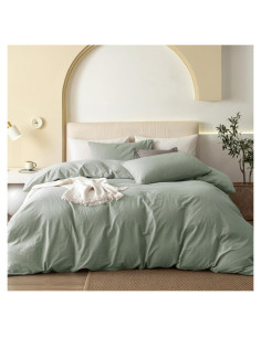 Funda de Edredón Rey JIYUAN Algodón 100% Verde Salvia 3 Piezas