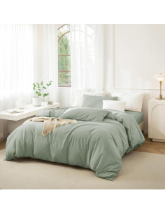 Funda de Edredón Rey JIYUAN Algodón 100% Verde Salvia 3 Piezas 2