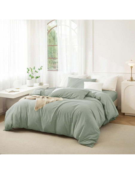 Funda de Edredón Rey JIYUAN Algodón 100% Verde Salvia 3 Piezas