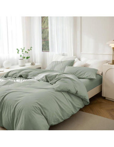 Funda de Edredón Rey JIYUAN Algodón 100% Verde Salvia 3 Piezas